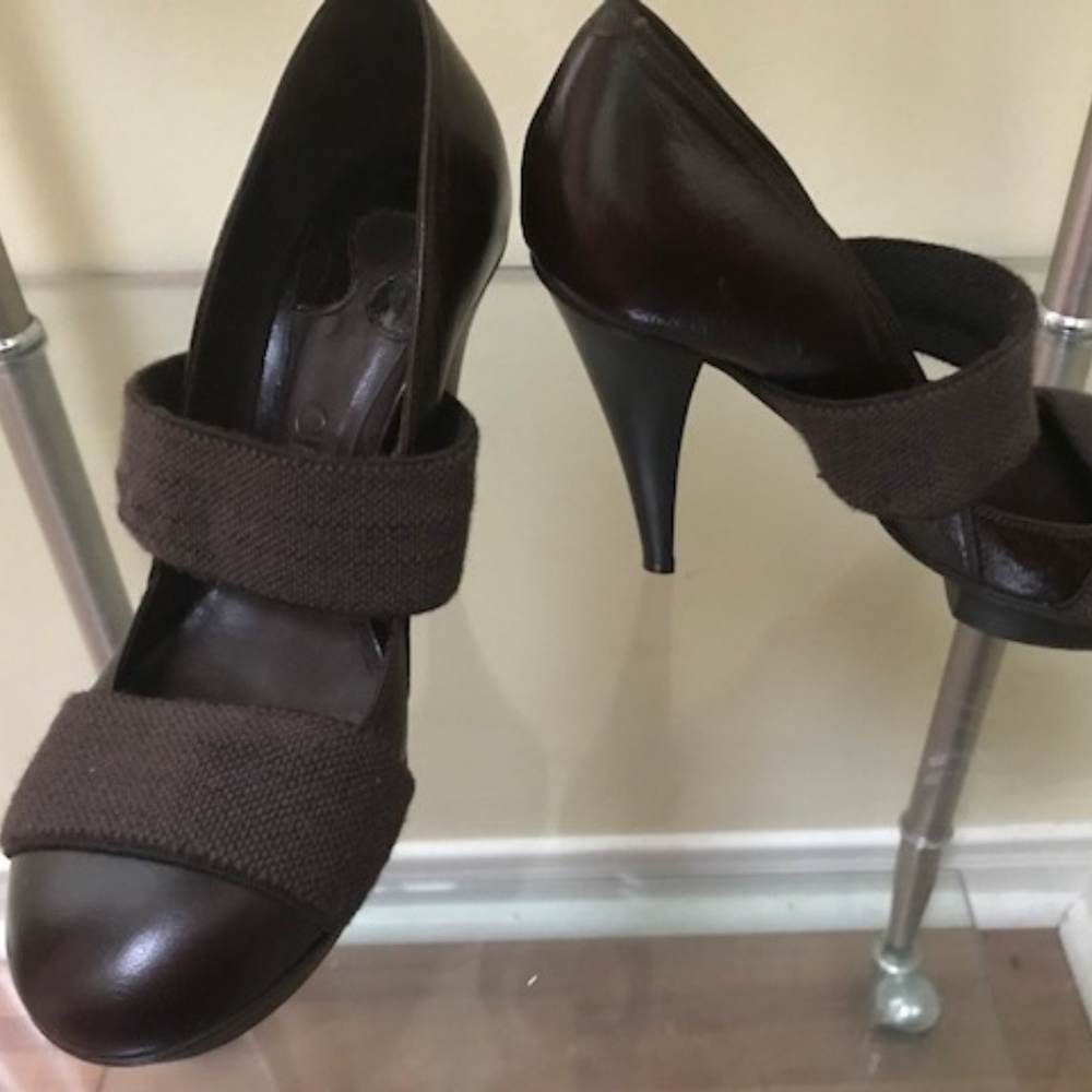 Chloé Platform Leather Heels Round Toe Elastic Platform Minimalist Shoes Rare - Picture 3 of 12